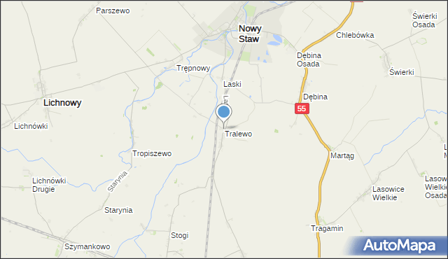 mapa Tralewo, Tralewo gmina Nowy Staw na mapie Targeo